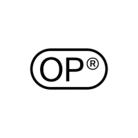 op logo on a black background